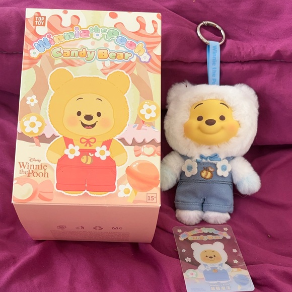 Disney Winnie the Pooh Candy Bear Plush keychain in White and Blue - Picture 2 of 6